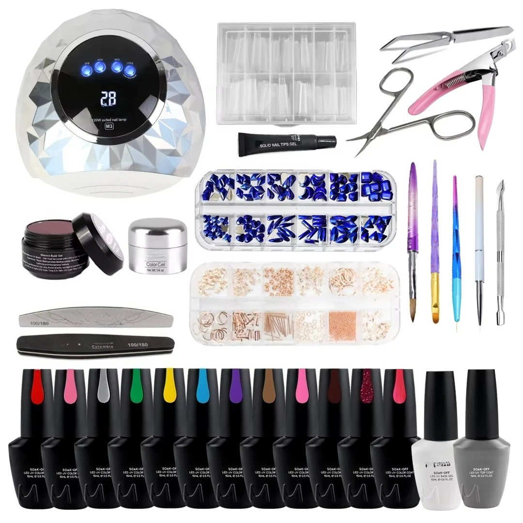 Manicure Nail Art Painting Supplies Salon Tools Kit Set Nail Dryer Uv Lamp Nai File Pen Clipper Tips Glue Rhinestone Gel Polish