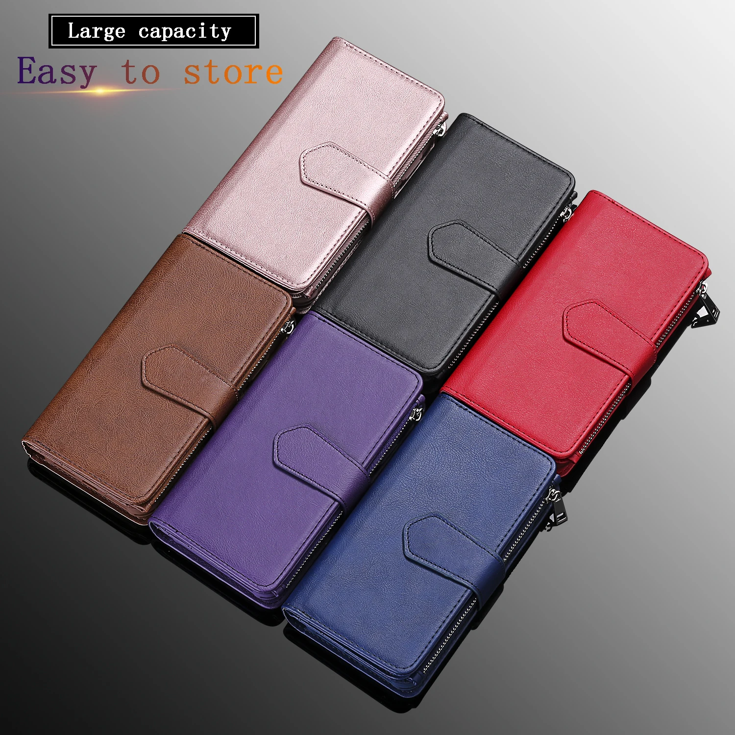 Zamek skórzany portfel magnetyczny odpinany etui do Samsung Galaxy S22 Ultra S21 FE S20 A52 A13 A23 A33 A53 A12 karty Solt okładka — zdjęcie produktu 2