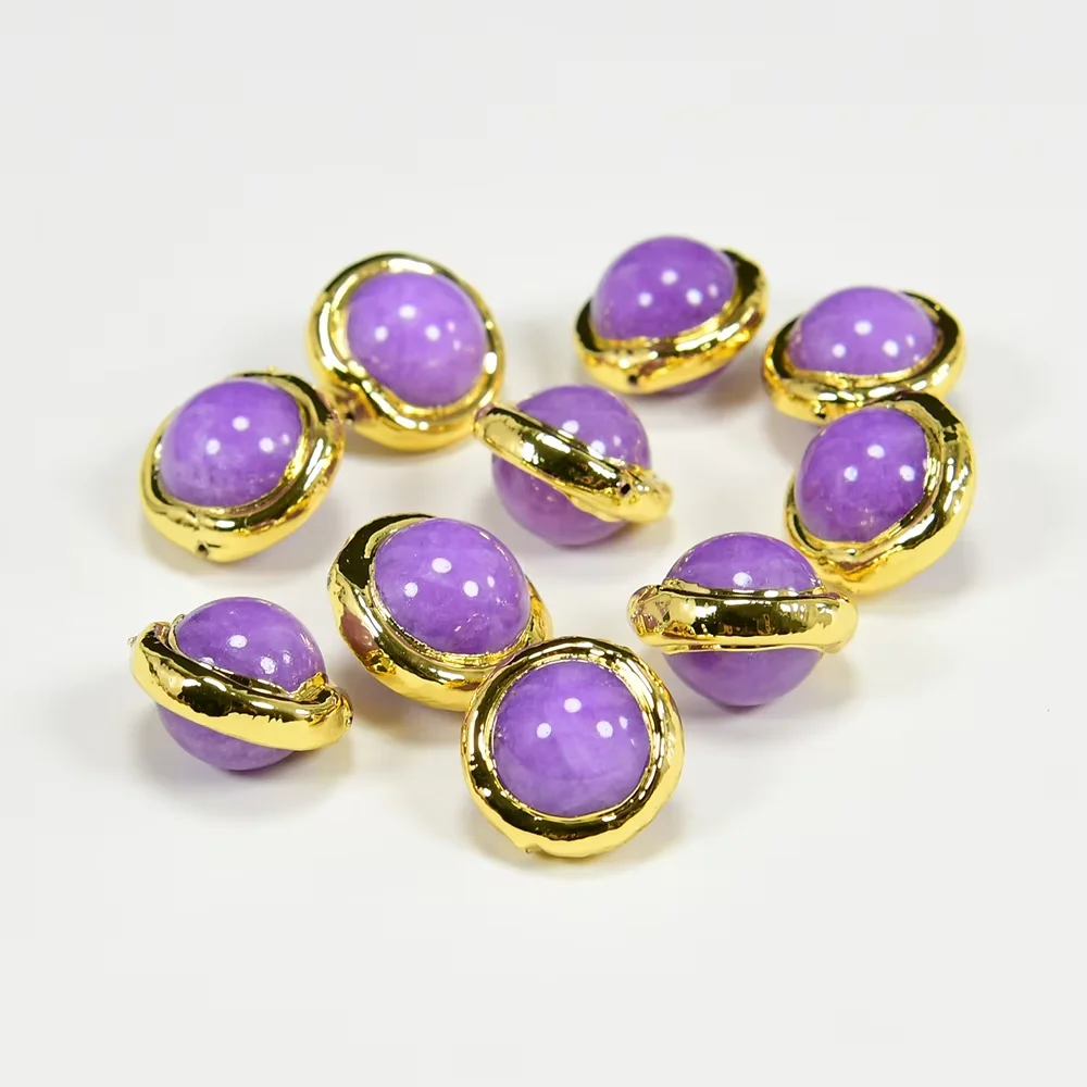 

5 Pcs 18mm Purple Jade Fashion Connector Beads Yellow Gold Plated Round Shape Beads Bezel For Jewelry Making DIY Findings