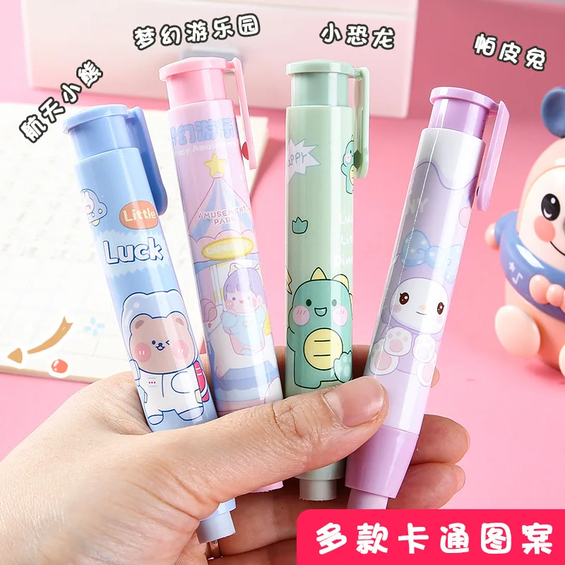 Cartoon Press Eraser Pen Replacement Refills Kawaii Stationery Gift for Students Soft Art Retractable Rubber Correction Supplies