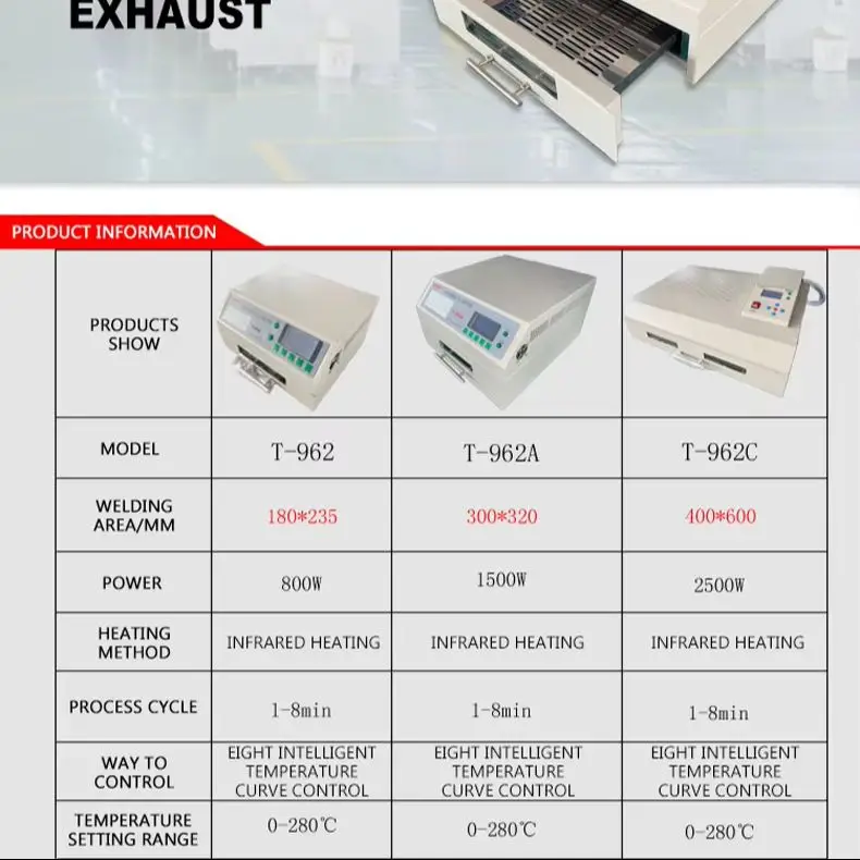 Infrared IC Heater 110V/220V T962A Reflow Solder BGA SMD SMT Rework Station with smoke channel Welding area 300x320mm