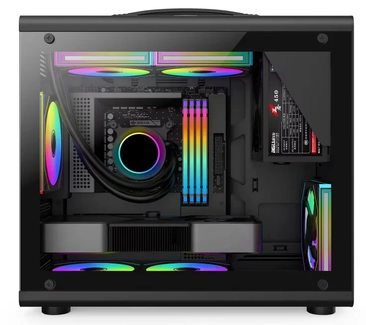 MATX Gaming Computer Case D200, Tempered Glass Side Panel Desktop Chassis with Front USB Interface For DIY Gaming PC