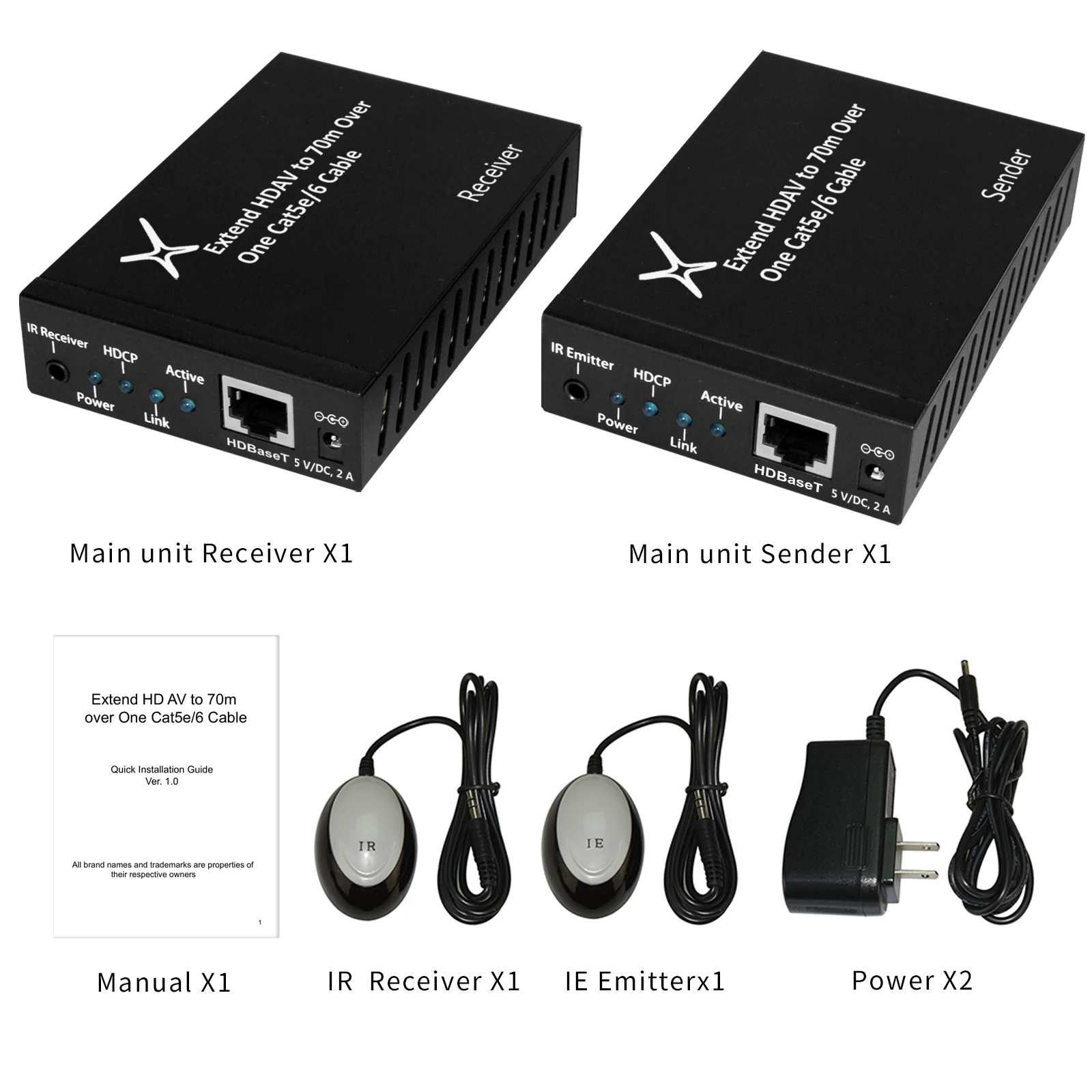 HDBaset HDMI Extender w/IR Over a Single Cat5e/6 Ethernet up to 230ft,Supports 1080p,3D,HDCP,HD,Built in IR for Remote Control