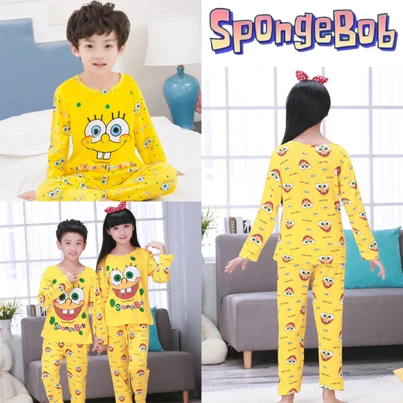 SpongeBob Pyjamas Kinder Set Cartoon Anime Lange Ärmel Lange Hosen Anzug Baby Herbst Wärme Homewear Mädchen Junge Nette Kleidung