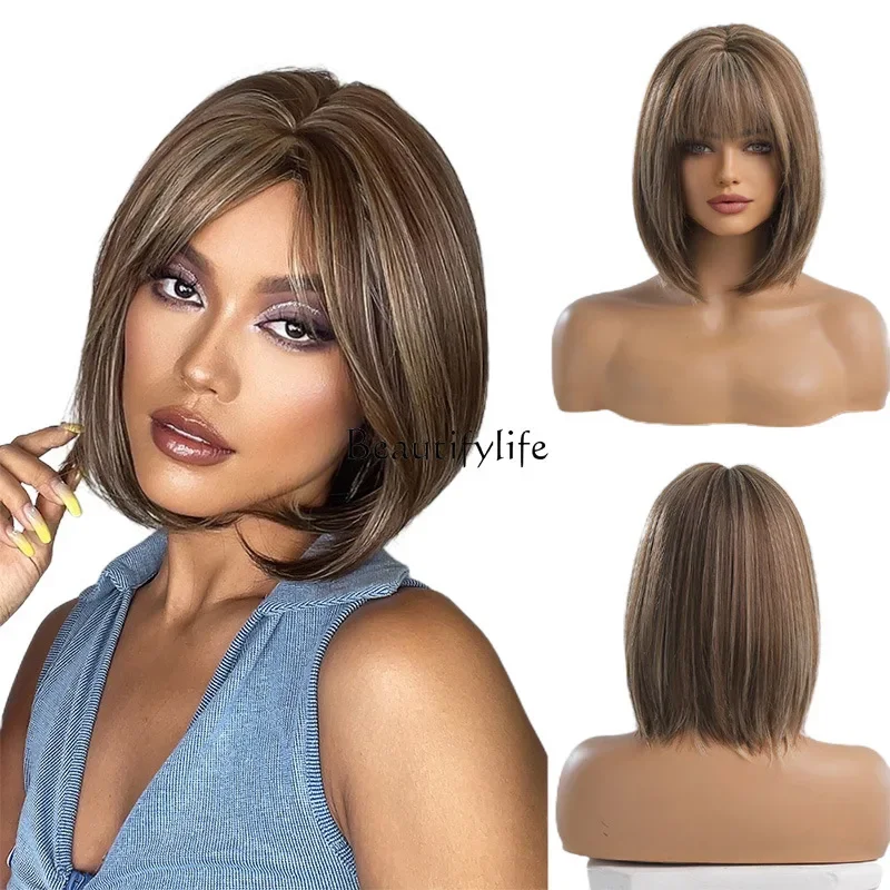 

Short straight hair Qi bangs bobo head, European and American chemical fiber wig female full headgear