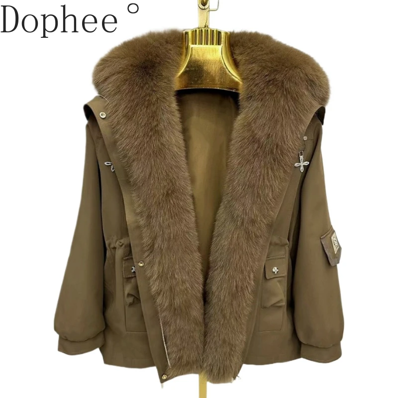 Korea neue Winter Frauen Parkas Fuchs Pelz Knopfleiste lässigen Mantel verdicken warme abnehmbare Rex Kaninchen futter Pelz wattierte Jacke Mantel