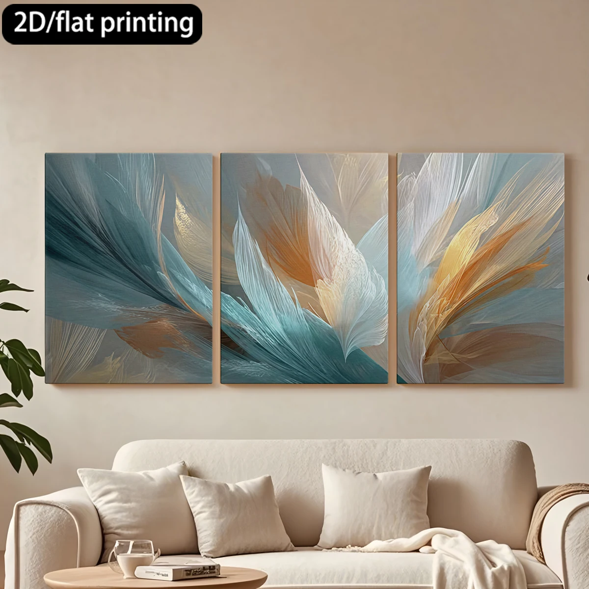 

Декоративная картина на холсте с тремя панелями. Абстрактное искусство в стиле перьев, мягкие оттенки.