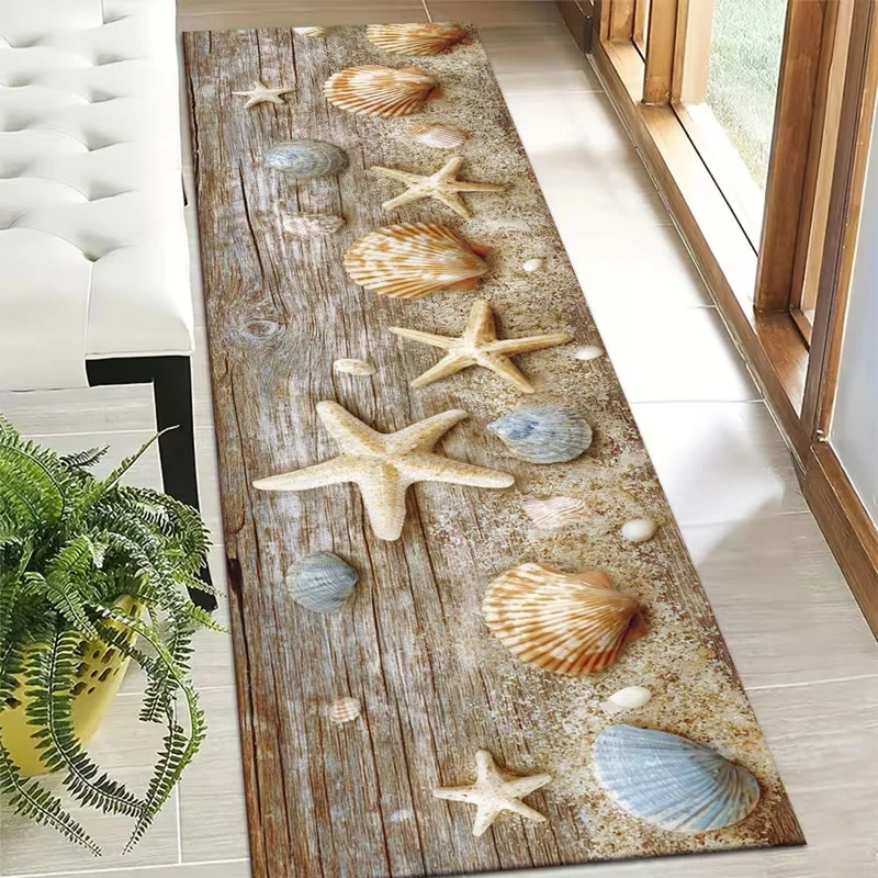 Beach Starfish Seascape Runner Rug Sand Ocean Theme Long Soft Hallway Carpet for Corridor Bedroom Coastal Home Decor