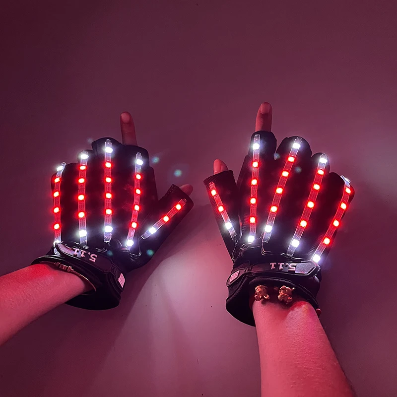 Guante LED brillante recargable por USB, iluminación de dedos, guantes intermitentes que cambian de Color, disfraz de actuación en escenario,