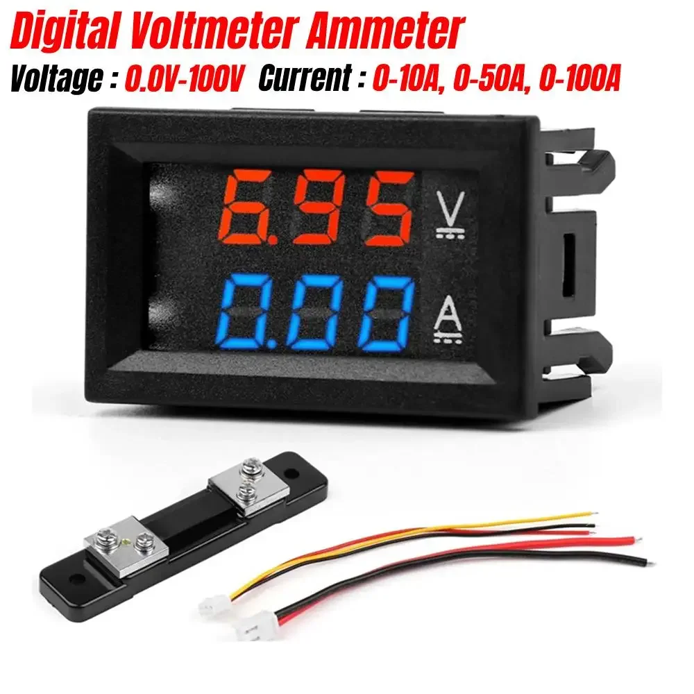 Digital Voltmeter DC0-100V 10A 50A 100A Voltmeter Ammeter Voltage Current Meter LED Display Electromobile Motorcycle Car