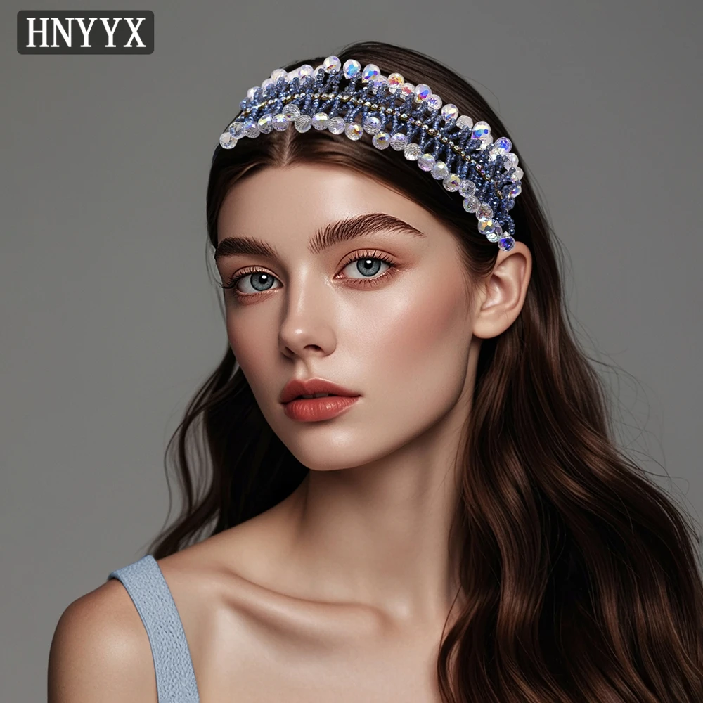 

HNYYX Sparkling Rhinestone Headbands Crystal Beaded Hair Hoop Blue Vintage Hair Accessories Wedding Party Hair Pieces A36