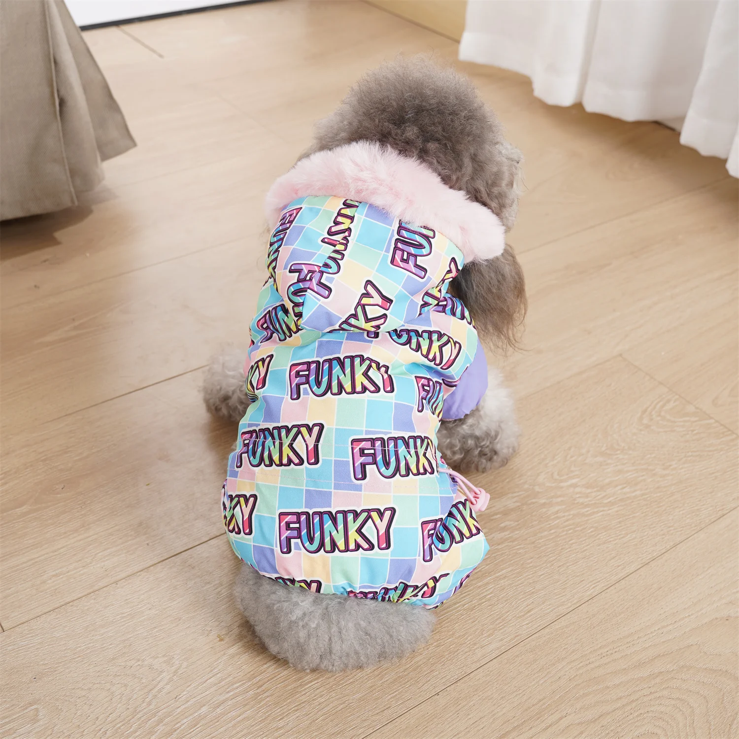 Dog Coat for Small Dogs Girl Pink Puffy Fur Collar Hooded Fullbody Waterproof Pet Jacket Snowsuit Windproof Puppy Winter Clothes