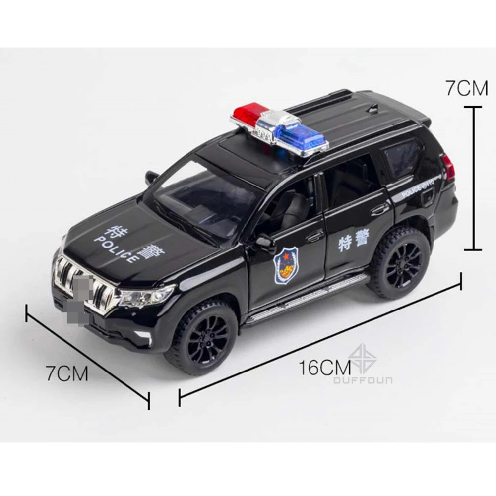 1/32 Alloy Diecasts Prado Police SUV Car Model Toy With Sound And Light 6 Doors Opened Pull Back Metal Vehicles Children Toys