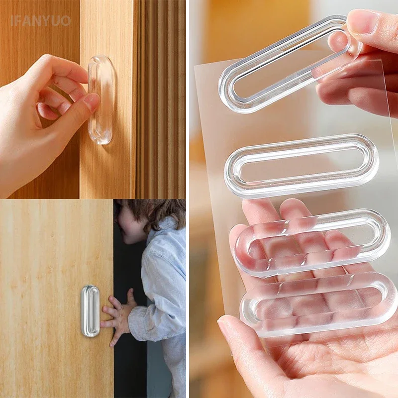 1/2/4/8Pcs Transparent Self-adhesive Door Knobs Oval Door Handles for Interior Doors Glass Window Non-slip Grip Auxiliary Handle