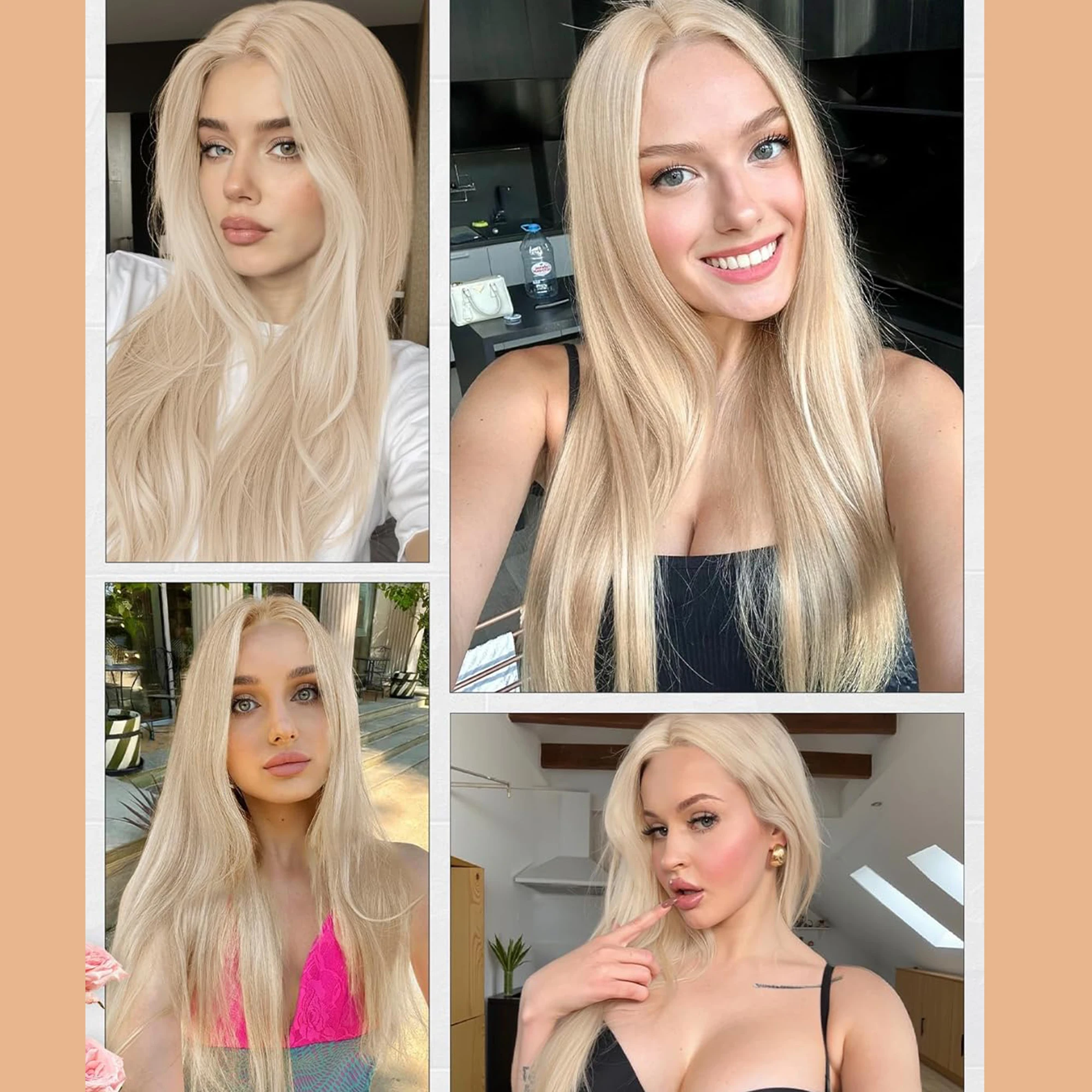 Hellblonde Perücke, 28 Zoll lange, gerade synthetische Perücke aus Hochtemperaturfasern für Cosplay, Moonlight White – Detail 13
