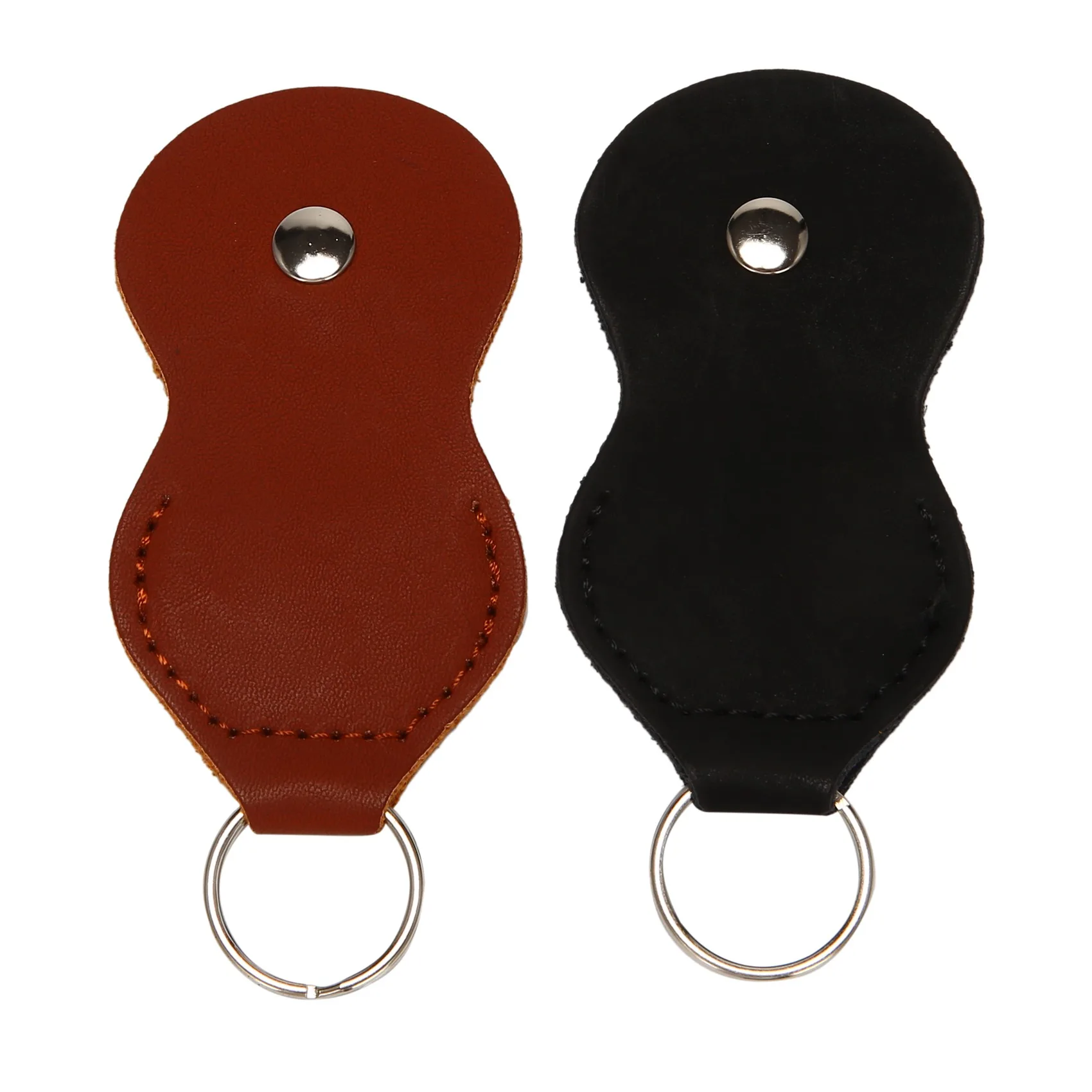 Guitar Picks Holder Case - Leather Keychain Plectrum Key Fob Cases Bag (2 Pack - black,brown)