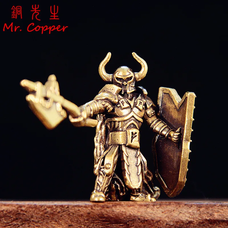  Shield Axe Soldier Miniatures Figurines Brass Figures Small Statue Desktop Ornament Vintage Home Decoration Crafts Accessories
