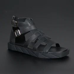 New men's fashion summer cowhide Roman cool shoes breathable British leather open toe beach sandals casual men