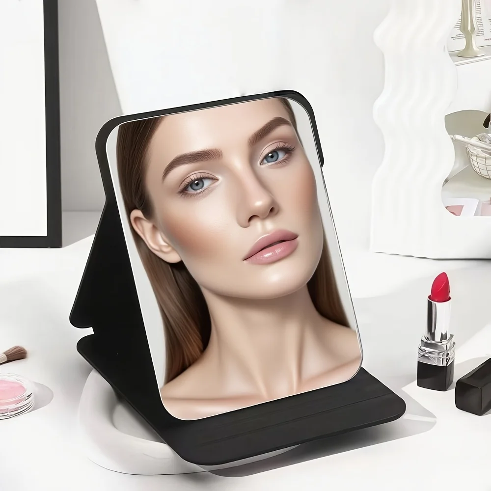 Espejo de maquillaje plegable portátil con marco, espejo de tocador de escritorio para dormitorio, oficina o uso doméstico, toques en movimiento