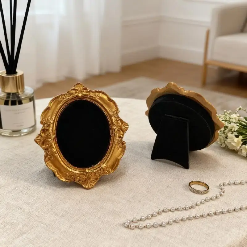 Vintage Gold Ring Display Stand Velvet Organizer Baroque Design Suede Earring Tray Ring Holder Exquisite Jewelry Display Rack