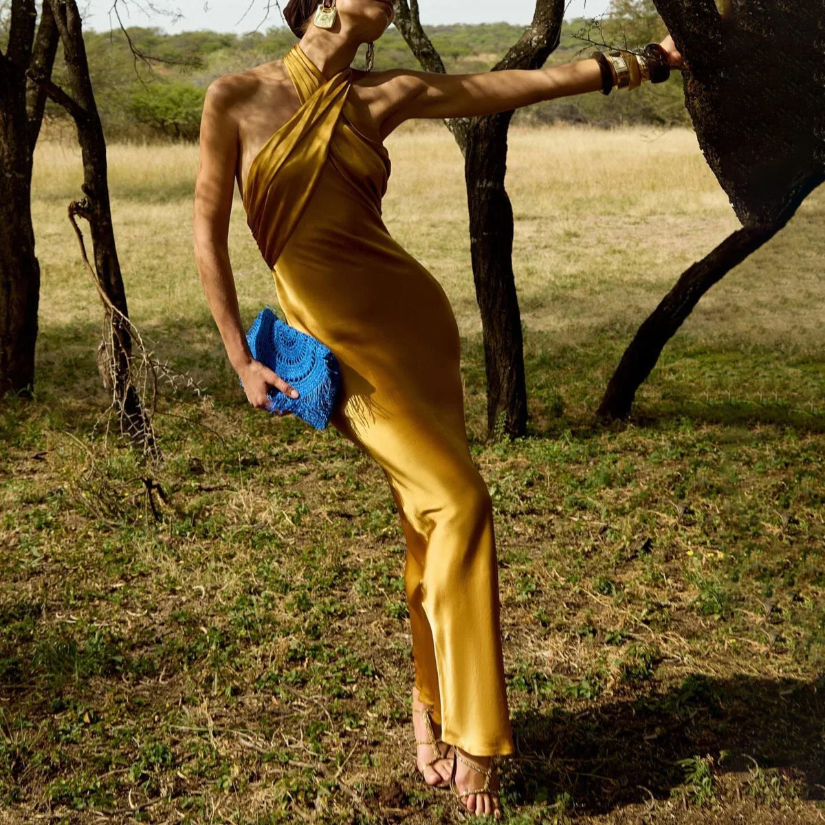 Kwtx popularidade elegante halter pescoço vestido longo de seda recorte designer luxo 2026 verão casual festa à noite maxi vestido aniversário