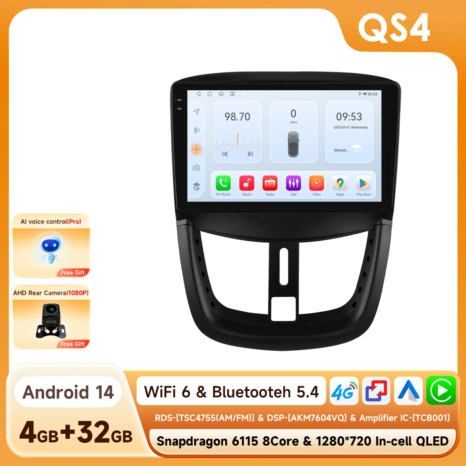 OSSURET 6115 Android Autoradio Speler voor Peugeot 207 207CC SW 2006-2015 draadloze Carplay Auto 2DIN 8 core Auto Multimedia 360 cam