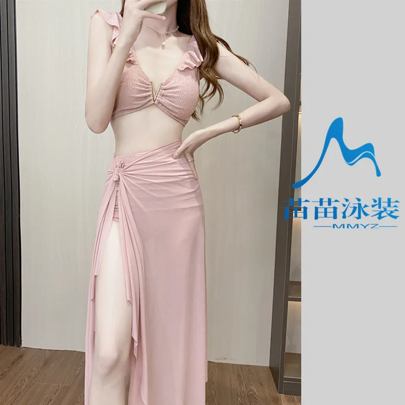 

Бикини сексуальный сплит 3 шт. Корейский горячий источник курорт пляжный розовый купальник