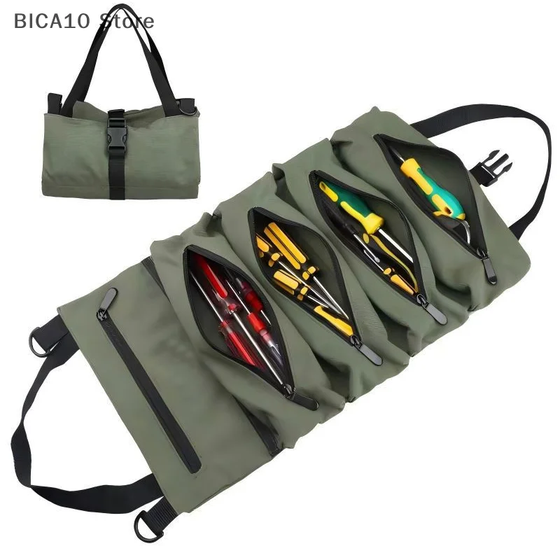 Tool Roll Up Pouch, Tool Roll, Heavt Duty Tool Organizer Portable Tool Storage Bags Waterproof Oxford Cloth-Zipper Pouch For Men