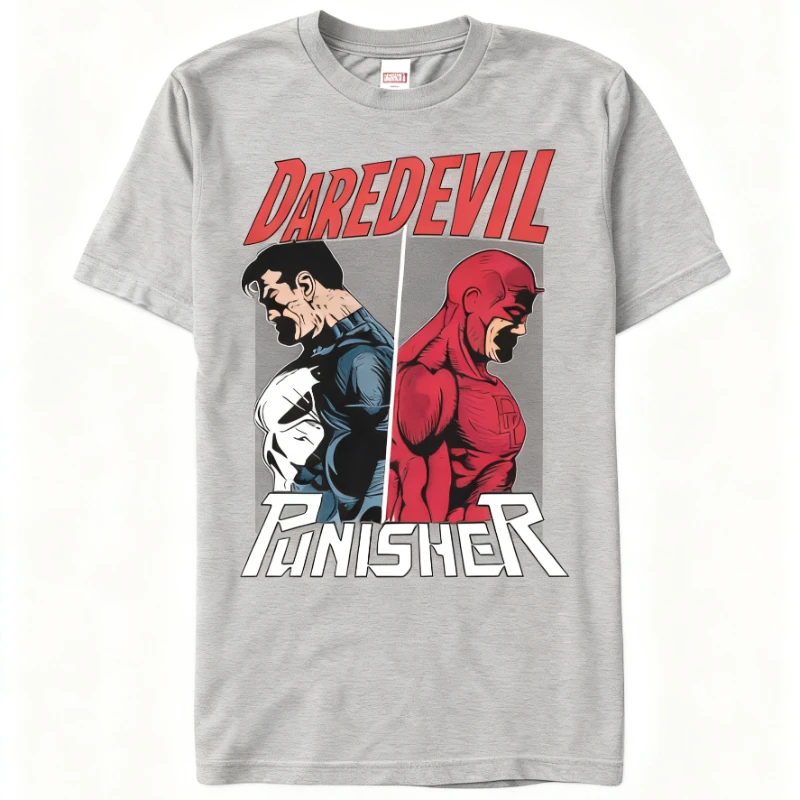 تي شيرت Marvel Genuine New Marvel Marvel Punisher VS Daredevil Comic Print للرجال والنساء بأكمام قصيرة مقاس كبير تي شيرت غير رسمي