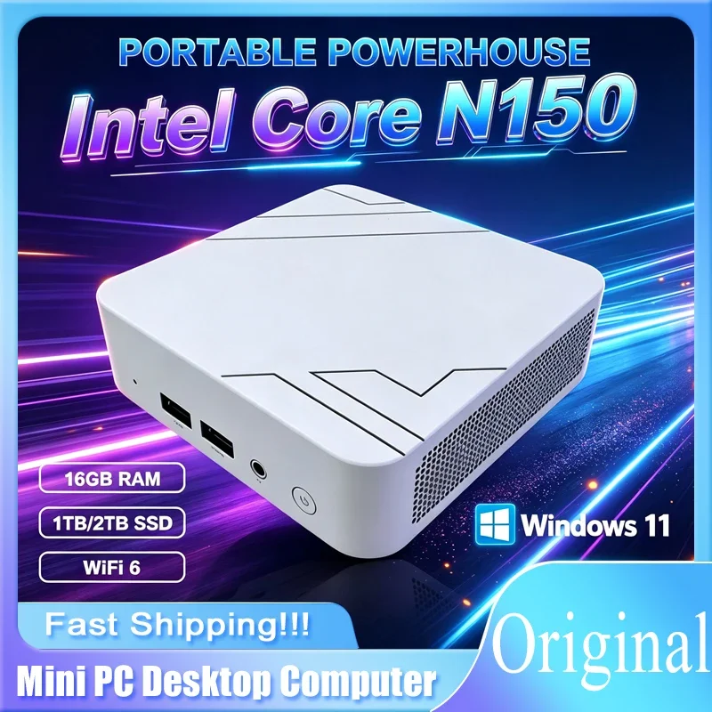 Gaming Mini PC Intel Core N150 16GB 2TB SSD WIFI6 BT5.2 High Speed Mini Desktop Computer Entertainment Office Daily Windows 11