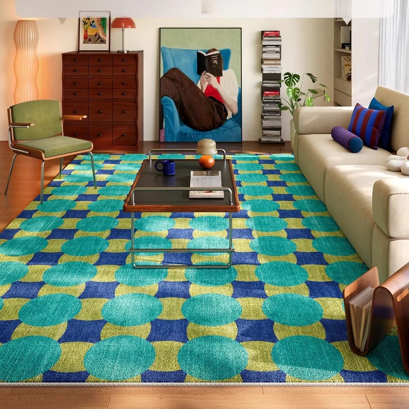 Advanced Light Luxury Checkered Pattern Living Room Carpet Home Sofa Coffee Table Floor Mat Washable Bedroom Soft Fluffy Rug 양탄자