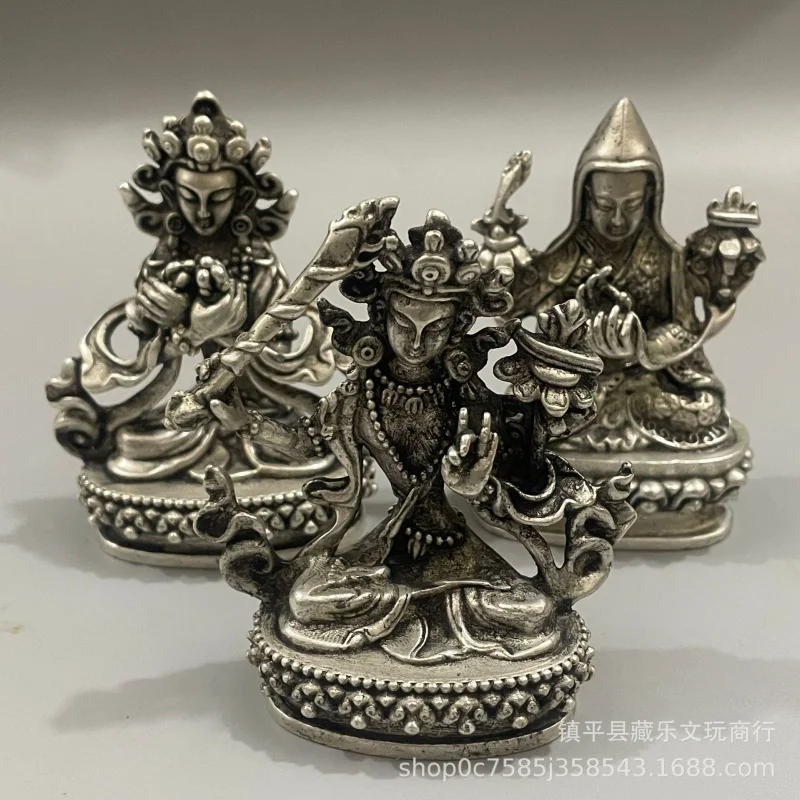 Tibetan-style small statue made of silver-plated white copper, featuring miniature Buddha figures