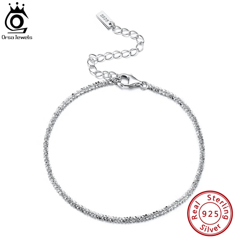 

ORSA JEWELS 925 Sterling Silver Bracelet 1.8mm Dainty for Women Men Starlight Chain Bracelets on Hand Simple Jewelry SB111