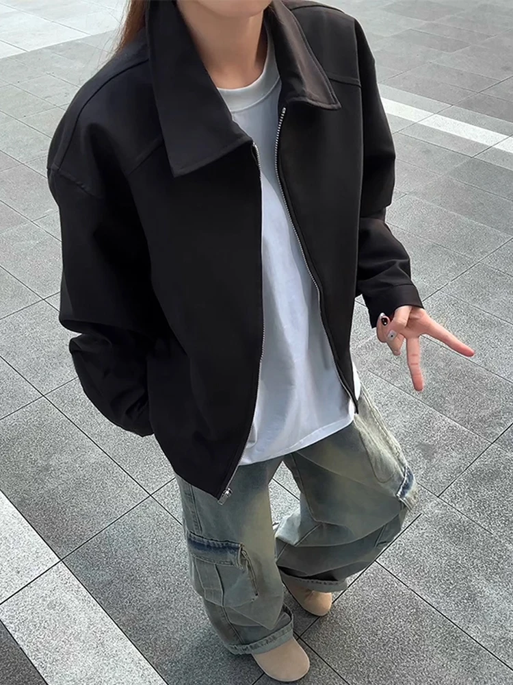 Cleanfit American Sle ort Coat Jaet Men's Faionable Versatile Flip Collar Autumn Outerwear Casual Loose Fit