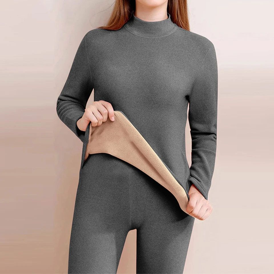 Women's Winter Thick Fleece Lined Underwear Long Johns Suit Two Piece Set Velvet Base Layer Underwear Warm Home Clothes Outfits