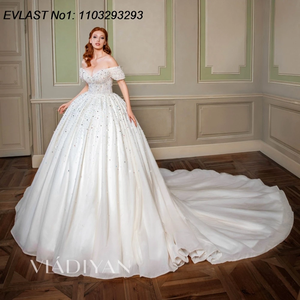 

EVLAST Customized 2026 A Line Wedding Dress Off Shoulder Sweetheart Applique Diamonds Beading Bridal Gown Robe De Mariee TBD61