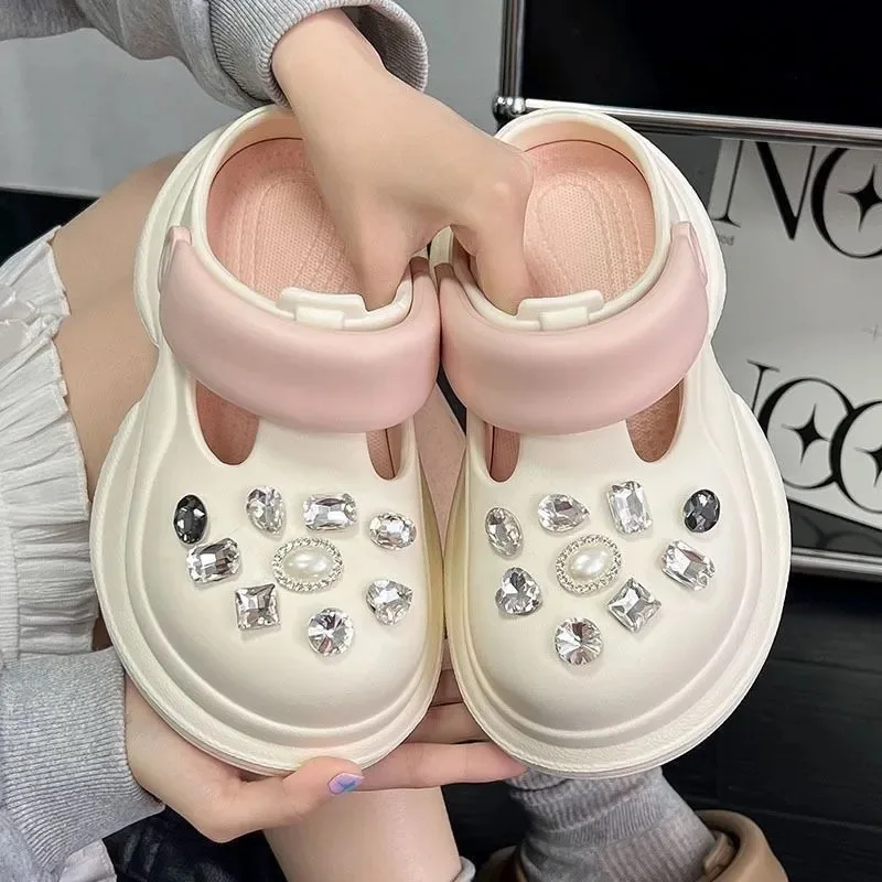 

New Women's Beach Shoe Summer Fashion Outdoor Thick Bottom Heightening Anti-Slip Hole Shoe Head Cover Sandals Comfortable