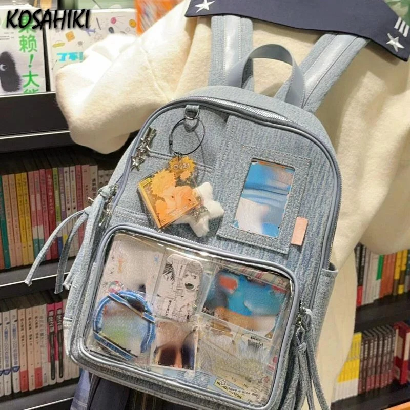 Transparent Denim All Match Ins Schoolbags Women Students Vintage Y2k Aesthetic Jk Bags Casual Simple Preppy Backpacks Japanese