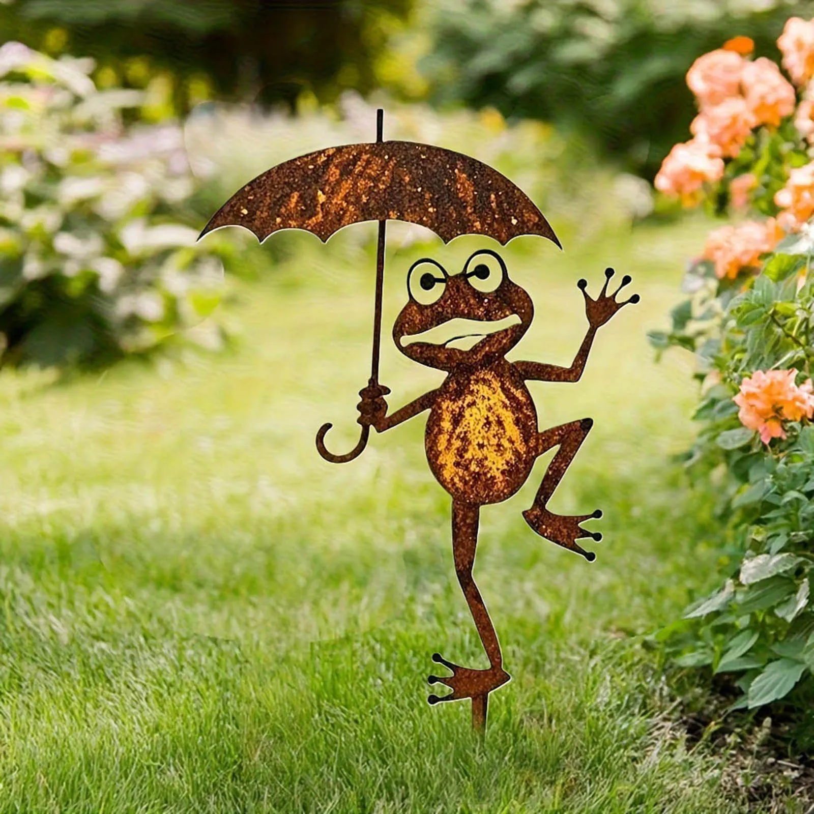 Rusty Metal Frog Garden Stakes Multi Purpose Classic Simple Iron Outdoor Decor Rustic Yard Stake for Lawn&Flower Beds&Patio