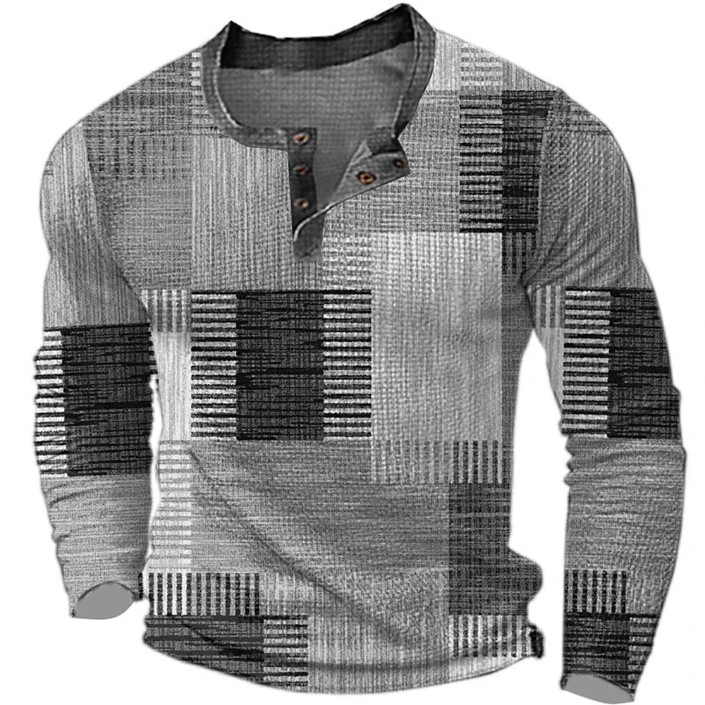 Vintage T-Shirt For Men Cotton T Shirt Patchwork Denim Graphic T Shirts 3D Printing Long Sleeve Tees Oversized Man Clothing Tops