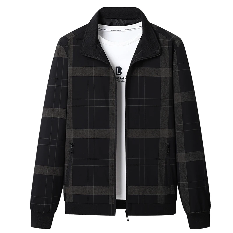 

Деловая повседневная куртка в клетку с длинными рукавами и воротником-стойкой для мужчин среднего возраста, весна-осень, новинка, одежда для отцов