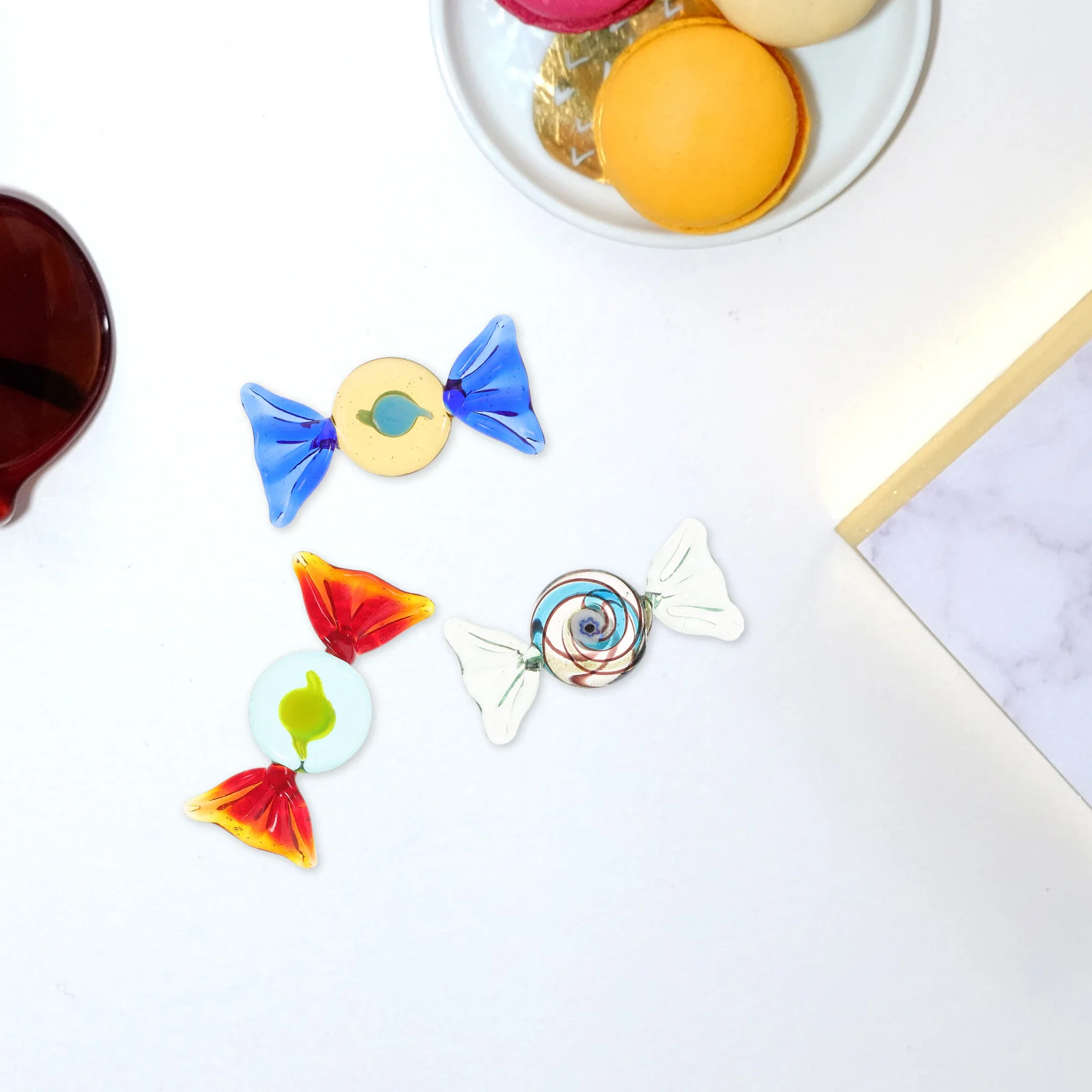 

3Pcs Handmade Style Glass Candy Ornaments Colorful Decorations for Christmas Wedding Home Glass Candies