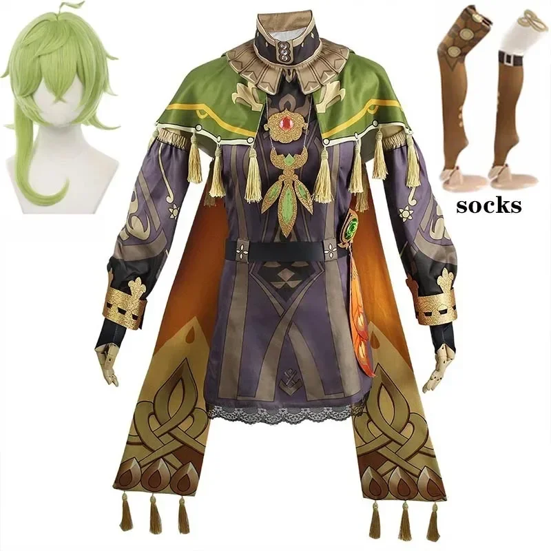 

Sumeru Dendro Avidya Forest Ranger clothing, student clothing, dress, socks, comic wig