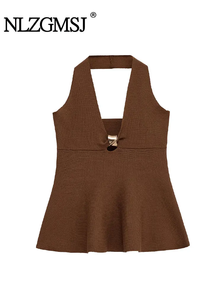 

TRAF 2025 Women Summer Tanks & Camis Tops Y2k Sexy Metal Decoration Strap Female Streetwear Woman Clothing