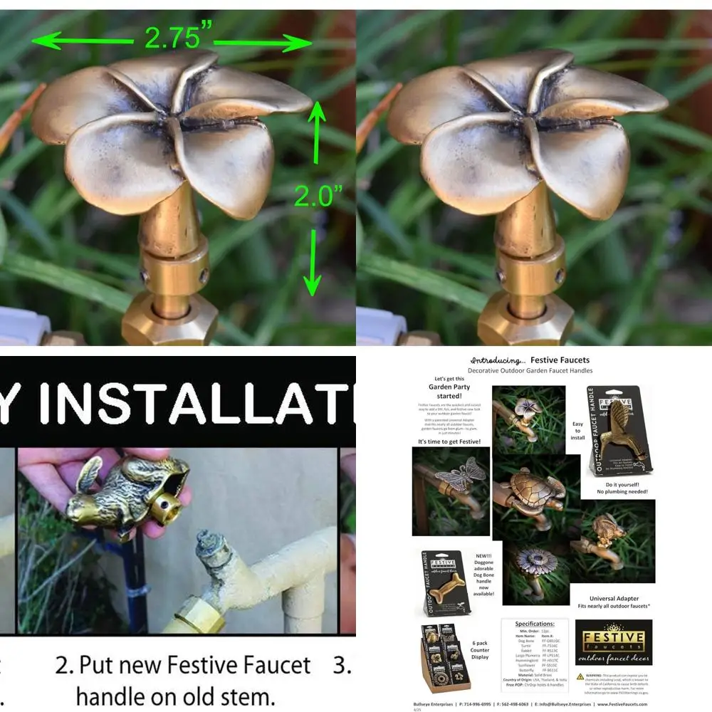 

Universal Brass Plumeria Flower Outdoor Faucet Handle, DIY Replacement, No Faucet Included