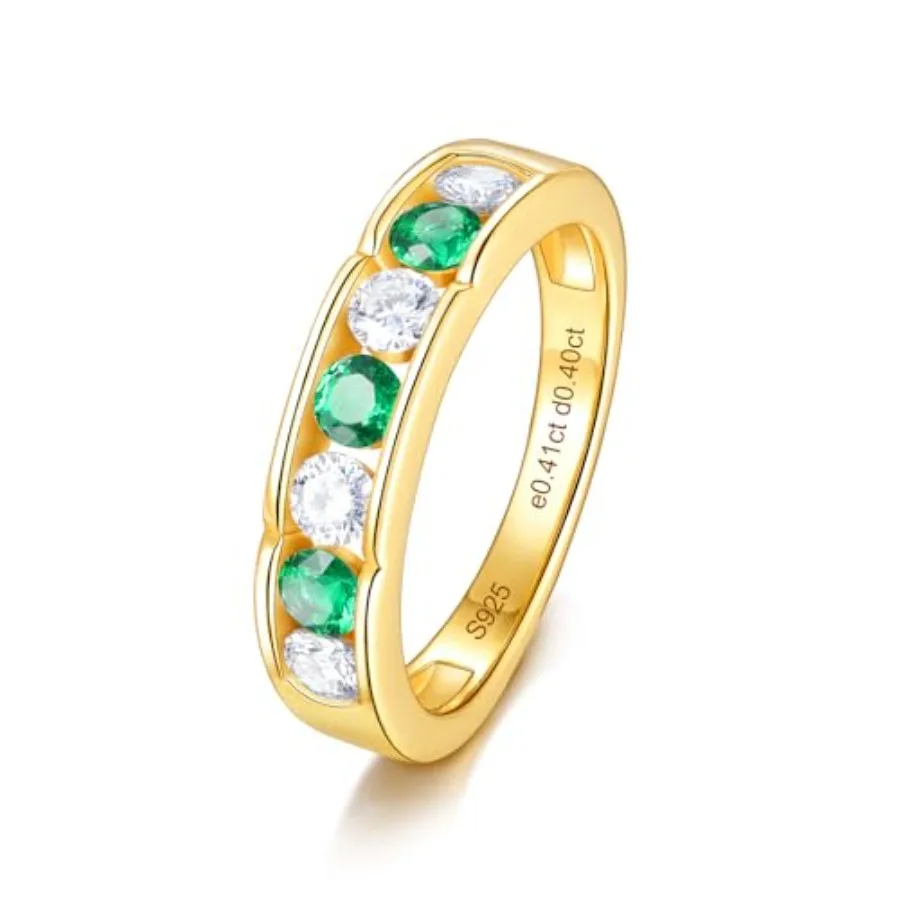 Color-D VVS1 Clarity Moissanite and Emerald/Ruby/Sapphire Rings, Silver/Gold Solid 925 Sterling Silver Bands, Stackable Engagem