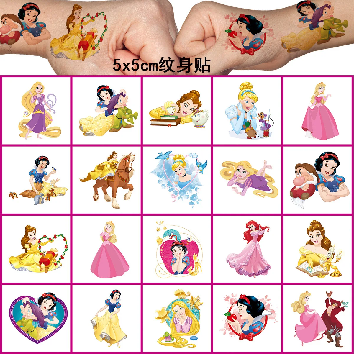 Disney Princess Tattoo Stickers Cartoon Cute Anime Figure Snow White Kids Reward Stick Decoration for Kids Christmas Gifts