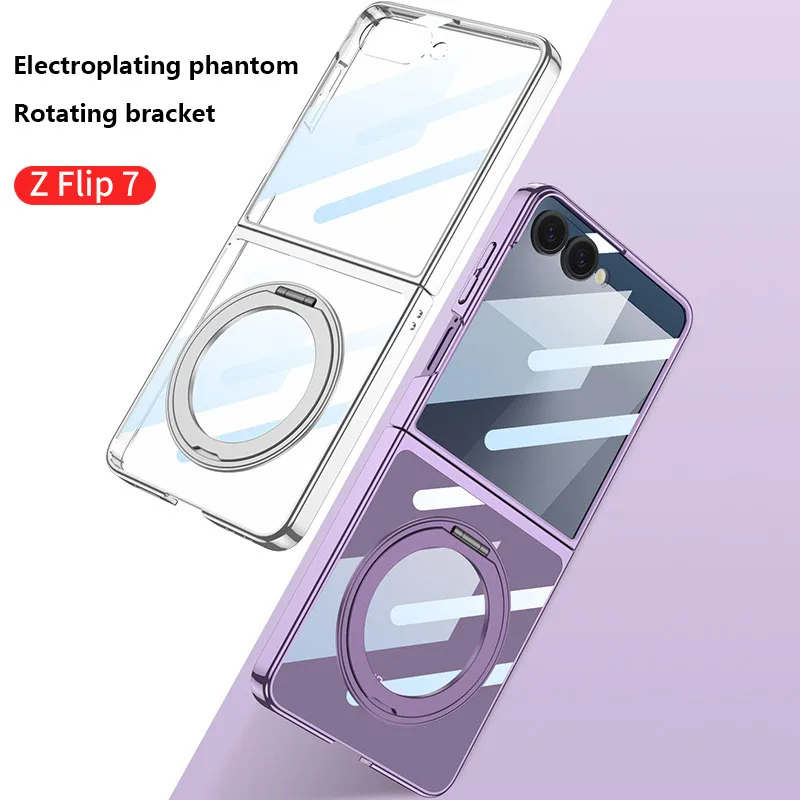 

Electroplated Clear Phantom Case for Samsung Galaxy Z Flip 7 flip7 ZFlip7 5G Magnetic Ring Holder FullProtective Cover