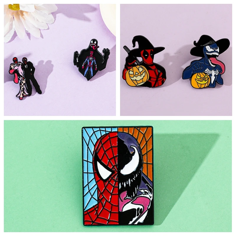 Disney Cartoon Venom, Spider Man, Deadpool brooch,adornment,Film characters Enamel Backpack Clothing Metal Badge Holiday gifts