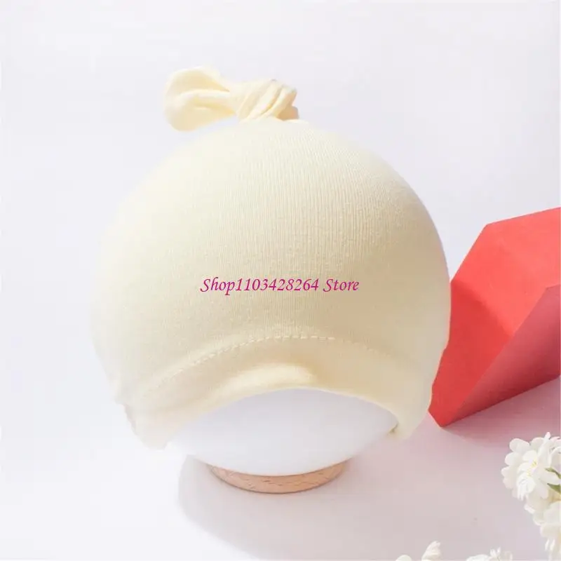 

Soft Bonnet Hat Newborns Ear Protections Bonnet Breathable Baby Knotted Hat Brimless Hospital Caps Solid Color Headgear